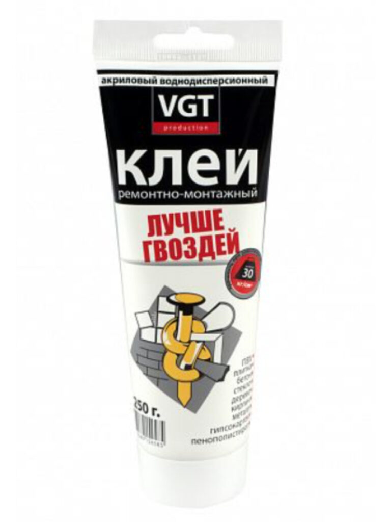 Клей ремонтно-монтажный VGT, акриловый, 250 г, прозрачный
